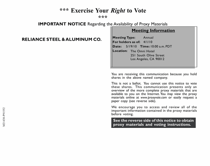 (PROXY CARD PAGE 1)