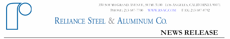 (RELIANCE STEEL LETTERHEAD)