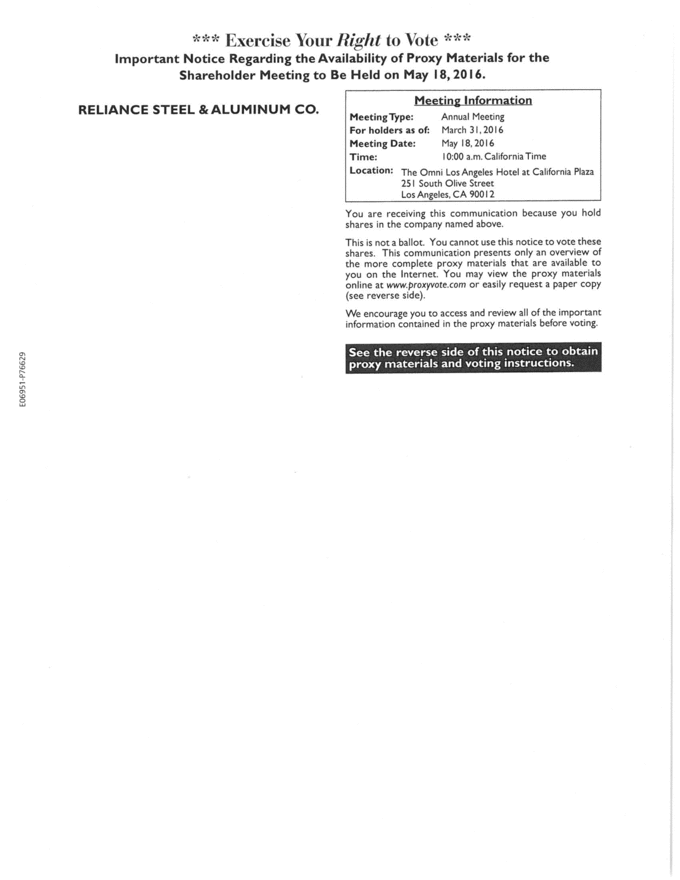 RELIANCE 2016 AM Notice FINAL